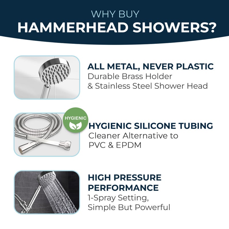 HammerHead ShowersÂ® Solid Metal LOW FLOW Handheld Shower Head with Hose and Brass Holder - CHROME â€“ Water Saving 1.75 GPM Detachable Shower Head - Adjustable Shower Wand Bracket & 6ft Hose - Image 5